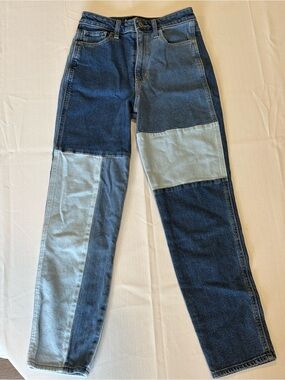 Hollister Two-Tone Patchwork Denim Jeans - Dark & Light Blue